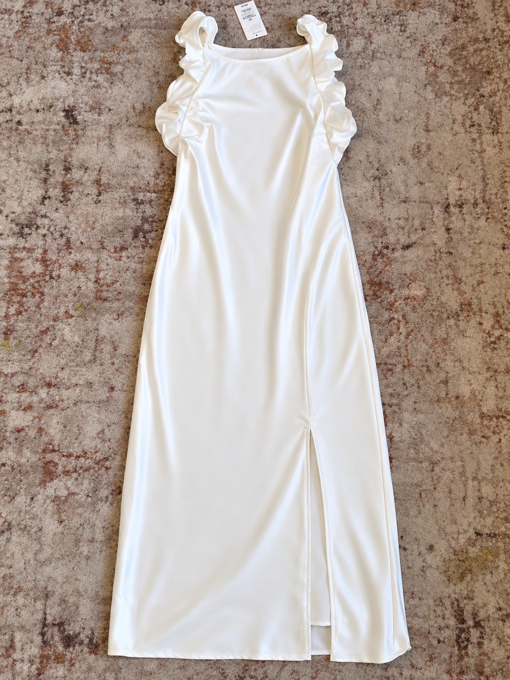 a new day Satin Cream Ruffle-Shoulder Maxi Dress